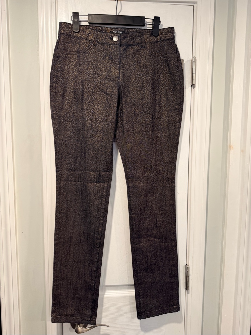 NWT NIC+ZOE Size 4 Bronze Black Snake Print Slim Leg Stretch Denim Jeans Pants